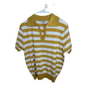 White Birch Women’s Yellow and White Striped Knit Short Sleeve Top Size 3X